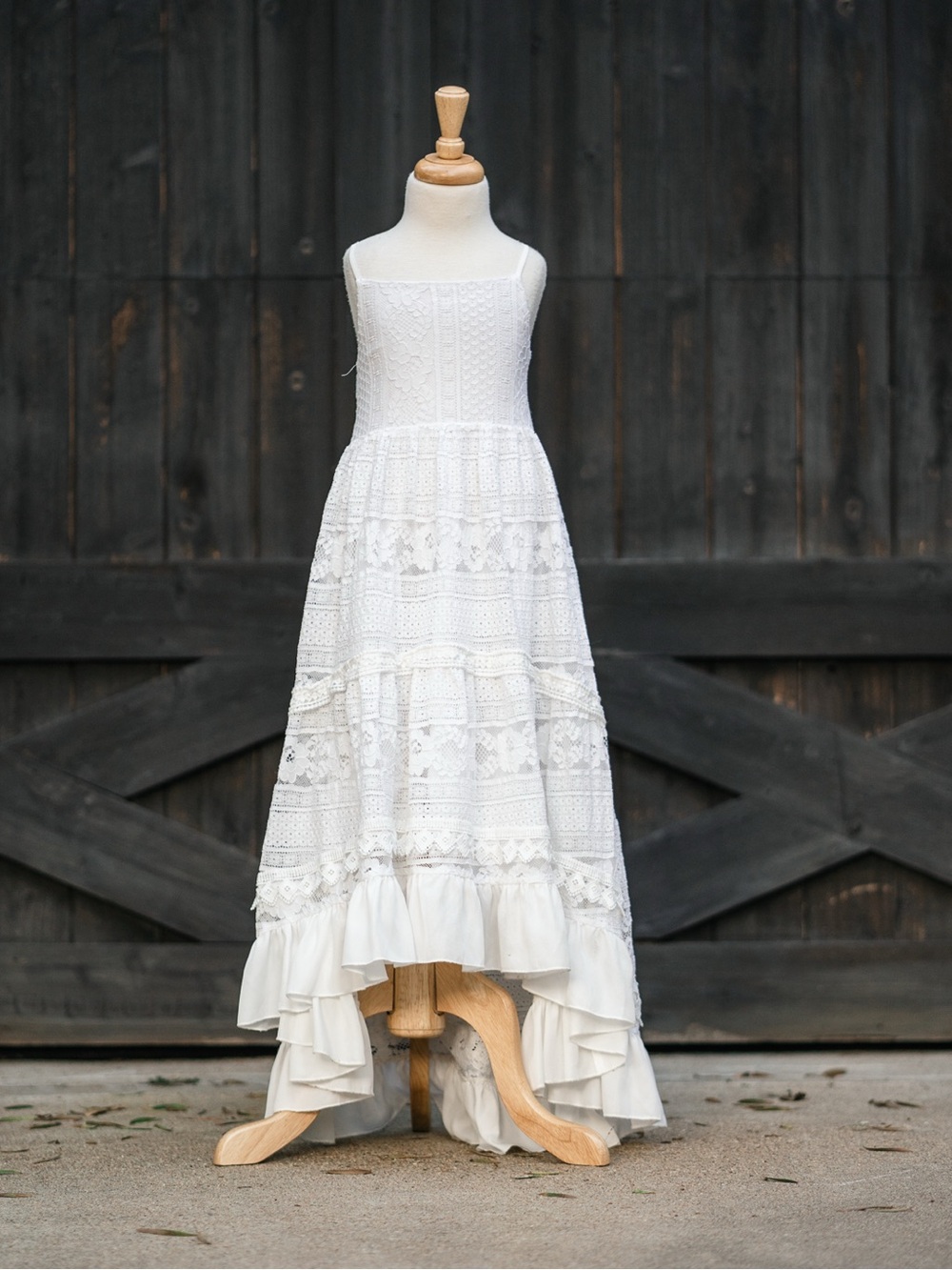Girls Bohemian Cottagecore Beach Whimsical Lace Maxi Dress, Flower Girl, Size 8